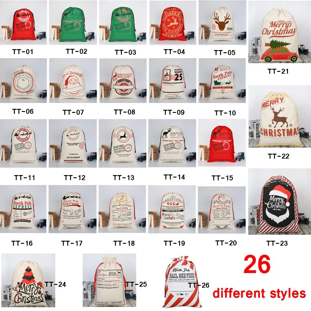 Christmas Gift Bags 50*70cm Organic Heavy Canvas Drawstring box With Reindeers Santa Claus Sack Bag for kids