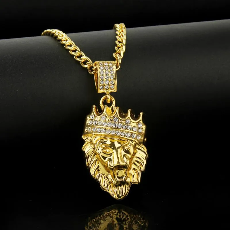 Yuzz 2020 New Hip Hop Crown Lion Halsband Hängsmycke Man Punk Lion Pendant Chain Halsband Ladies Party Gift