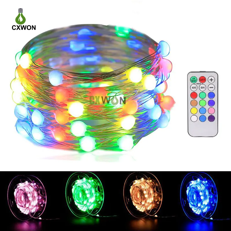 Vollfarbige LED-Lichterkette, 50 LEDs, 100 LEDs, USB, Regenbogenfarben, mehrfarbig, Splitterdraht, Weihnachtsbeleuchtung mit Fernbedienung