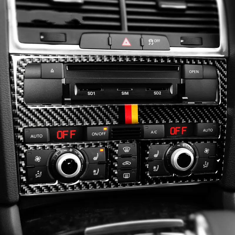 سيارة التصميم من ألياف الكربون للسيارات التحكم المركزي CD لوحة ملصقات حماية الشارات لأودي Q7 2008-2015 اكسسوارات السيارات الداخلية