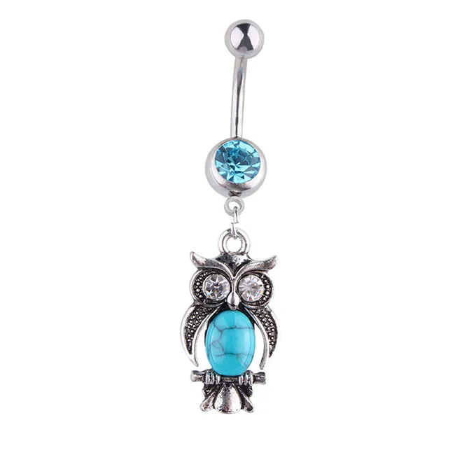 YYJFF D0696 Owl Style Aqua. Navel Belly Button Ring piercing body jewelry 1.6*11*5/8