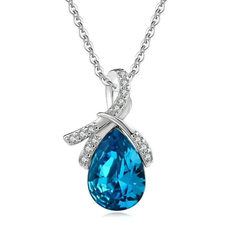 925 Sterling Silver Färg Diamanthalsband för kvinnor Kort nyckelbenskedja Choker Penadant Tears of Saphire Stone Smycken