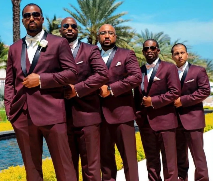 Burgundy groomsmen attire sales