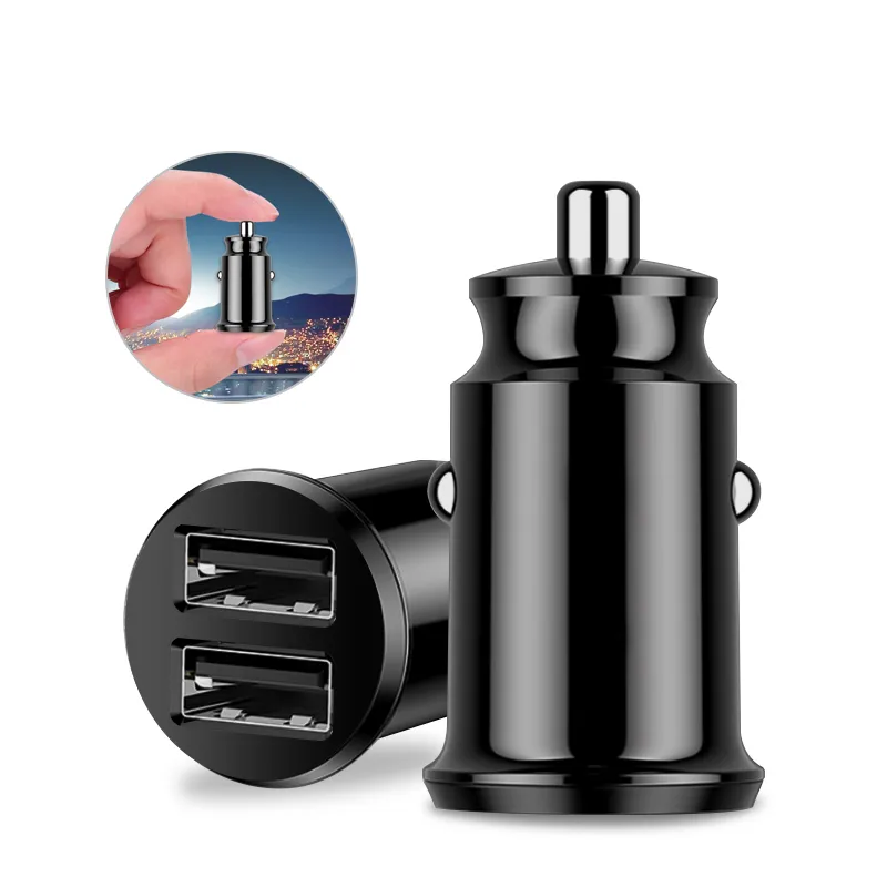 Mini USB Billaddare Adapter 3.1a Dual Port Fast Laddare för iPhone 11 Pro Max X 8 LG Ny