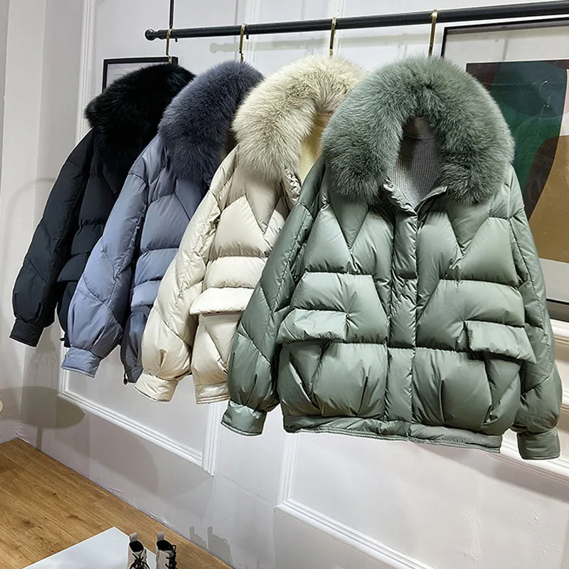 2020 Nieuwe Winter Winter Wint Down Down Jacket Vrouw Korte Koreaanse Puffer Coat Dikke Warme vrouwen Echte kraag in jassen