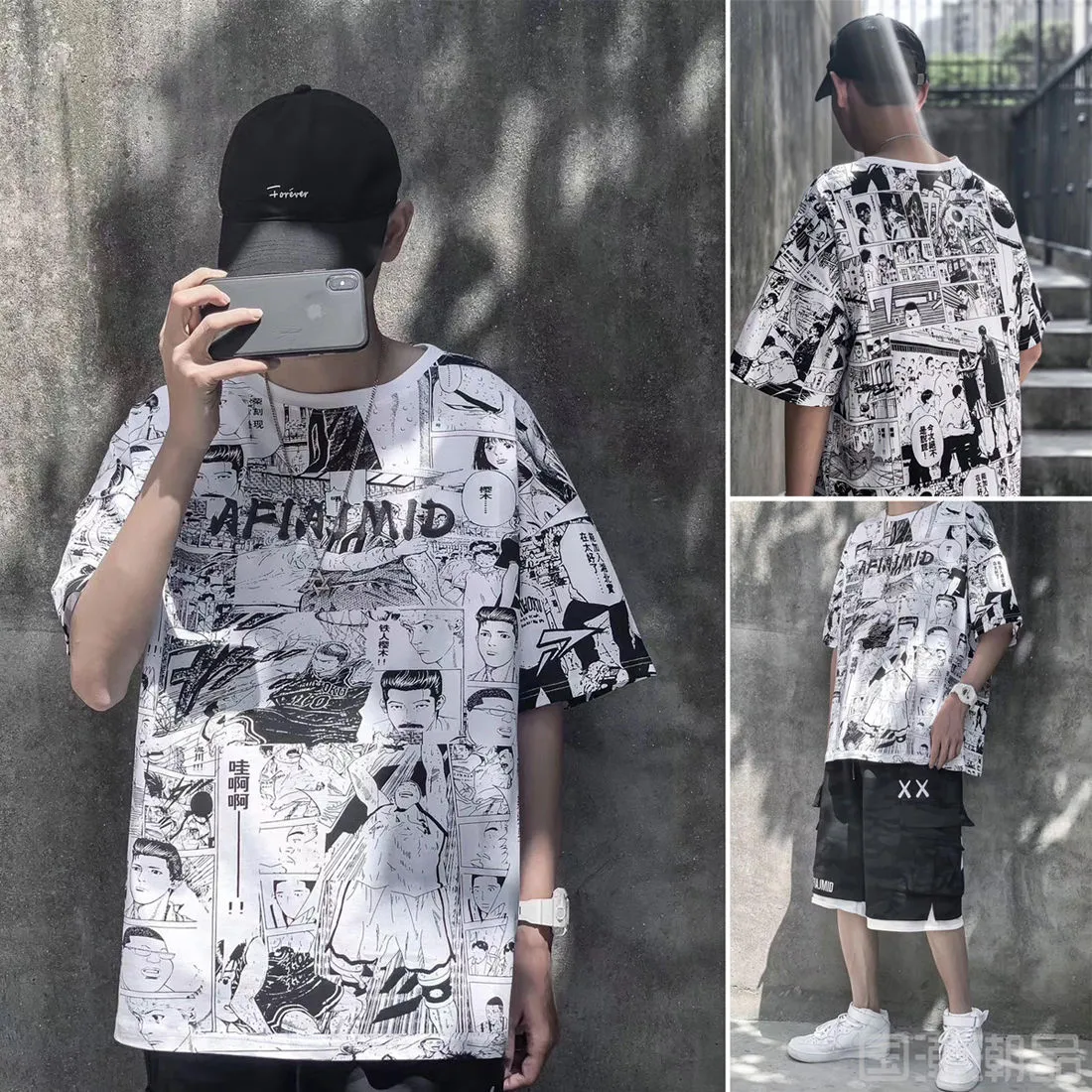 Mens Dames Cartoon Punk Stijl Harajuku Kleding T-shirt Losse en comfortabele hiphop printen Streetwear High Street