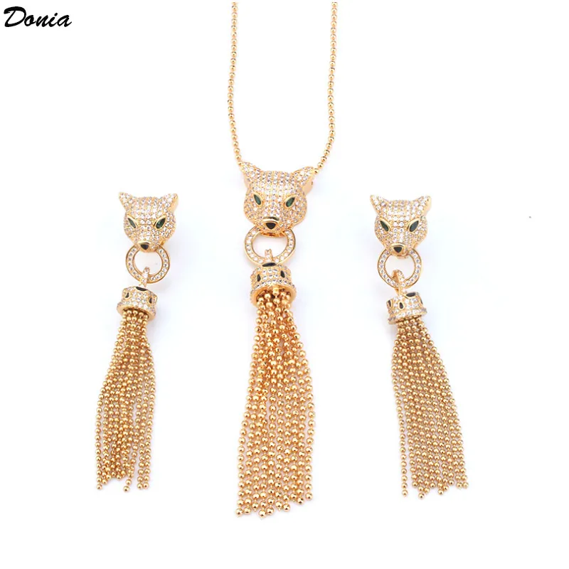 Donia bijoux collier de luxe mode européenne et américaine léopard gland cuivre boucles d'oreilles en zircon micro-incrusté ensemble accessoires de cadeau de créateur