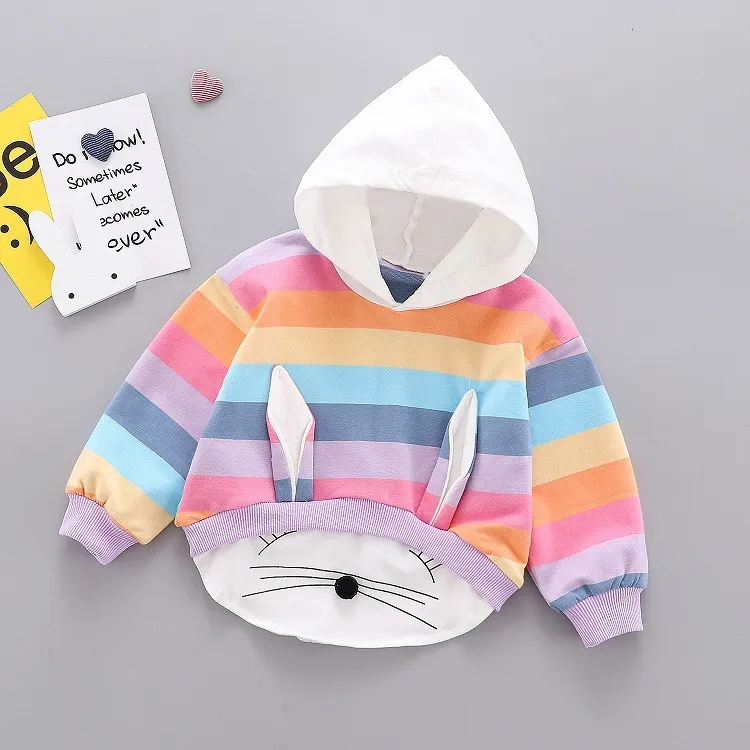 Filles Designer Mode Hoodies Marque Vente Chaude Enfants Oreilles De Lapin Sweats Enfants De Luxe Stripe Splicing Hoodies Vêtements LY089