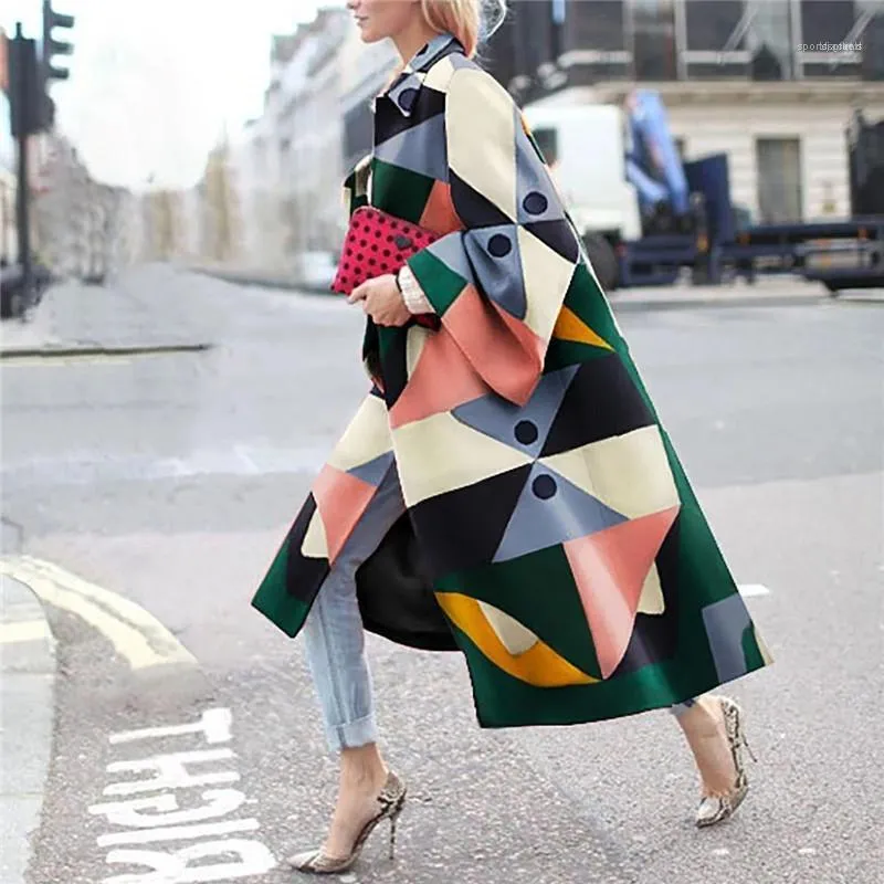 Moda- Outerwear Winter Womens Digital Casa quente Mulheres Cardigã lã mistura o pescoço geométrico casual