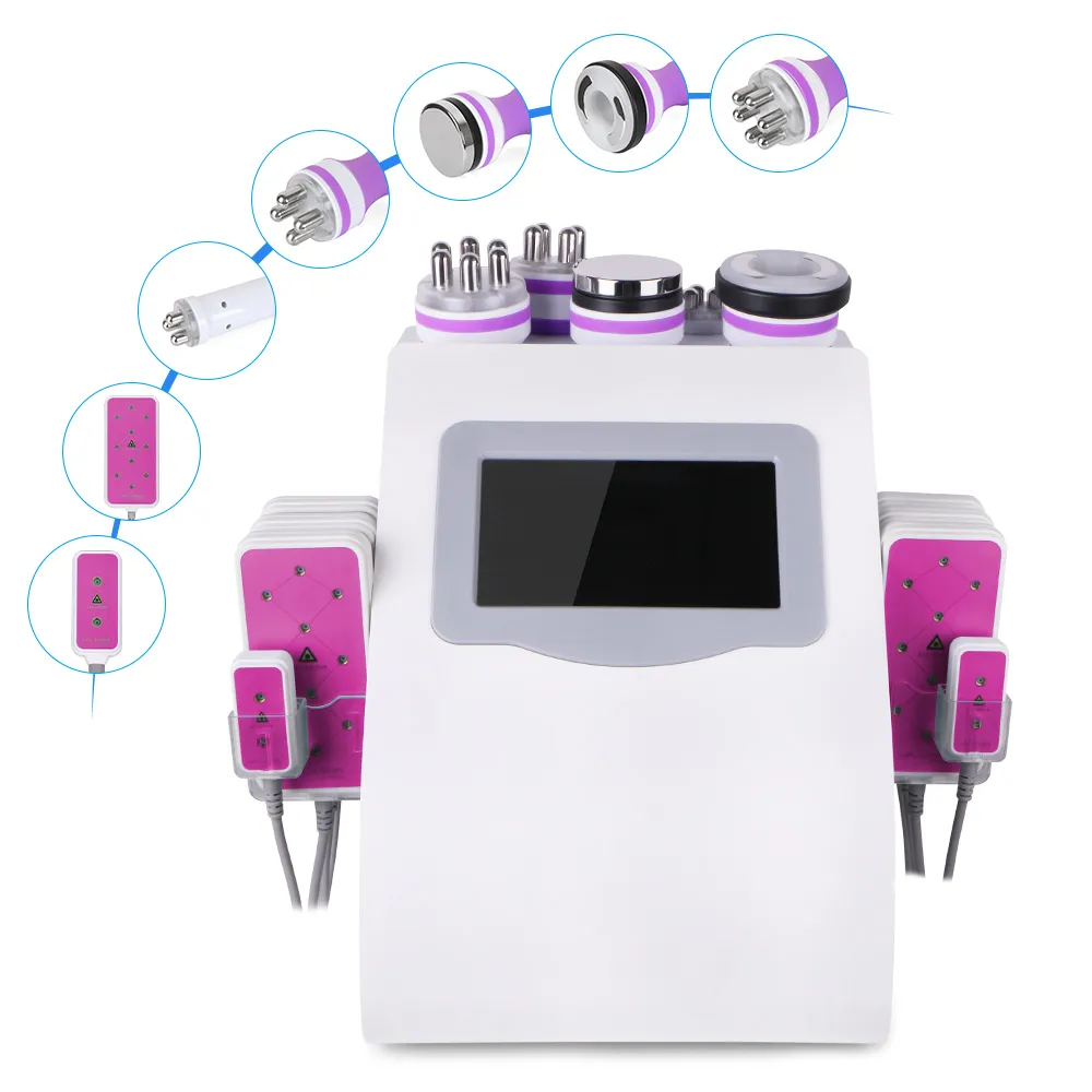 6 in1 Riduzione della cellulite Cavitazione ultrasonica Vuoto RF Bipolare Viso Sollevamento della pelle Laser a diodi Macchina dimagrante