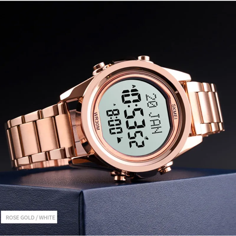 SKMEI 2020 Mens Gold Digital Watch Womens With Qibla Time Reminder