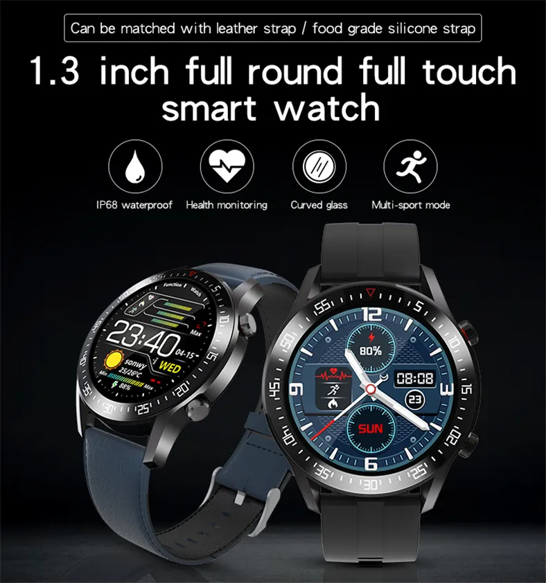 1 3 plein écran tactile rond sport montre intelligente ip68 étanche fréquence cardiaque surveillance de la pression artérielle bluetooth musique pour hommes femmes