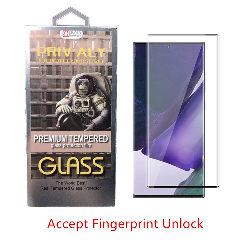 Fallvänligt härdat glas för S10 Not 10 20 Ultra Samsung Galaxy S10E S20 Skärmskydd 5D Full täckning Tryck på Lås upp inget hål