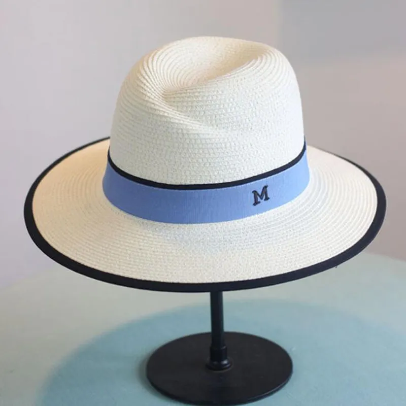 Новое прибытие летняя мода M Письмо соломенная шляпа для женщин Большая крана M Panama соломенная федора Женская туристическая пляжная шляпа Sun Hat 265Q