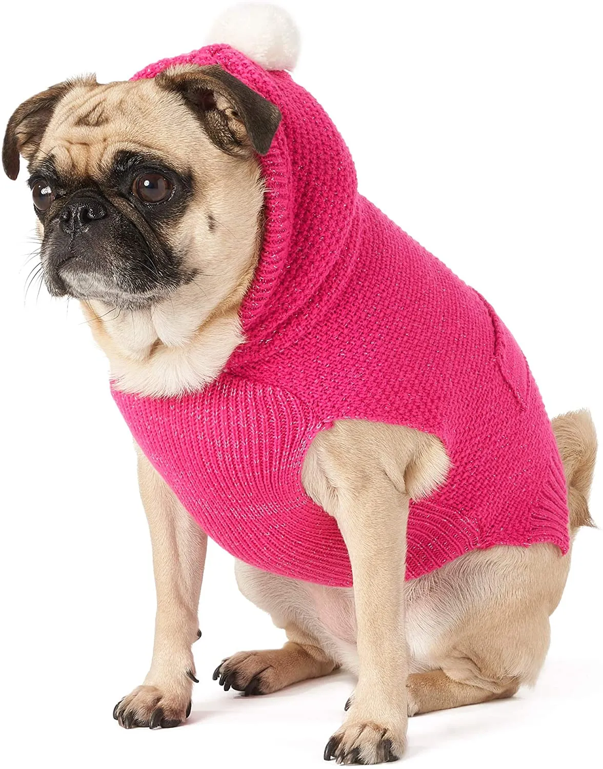 Camisola do cão de malha com capuz com bola peludo, quente do inverno do revestimento exterior para cães pequenos filhote de cachorro traje Cat Vestuário (rosa)