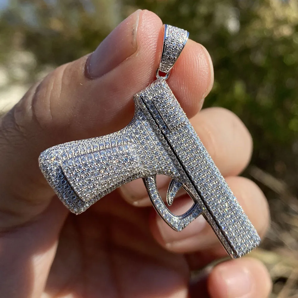 14k guldpläterad hip-hop stor cz pistol pistol 24 "rep kedja halsband koppar bana cubic zircon bling smycken för män kvinnor gåvor