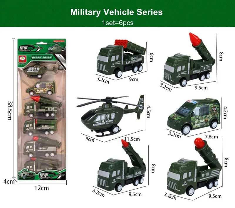 1set = 6pcs Série 6 Pull Voltar Car Toys Carro de Polícia Militar  Saneamento Engenharia de Veículos de bombeiros do carro de corrida de  helicóptero