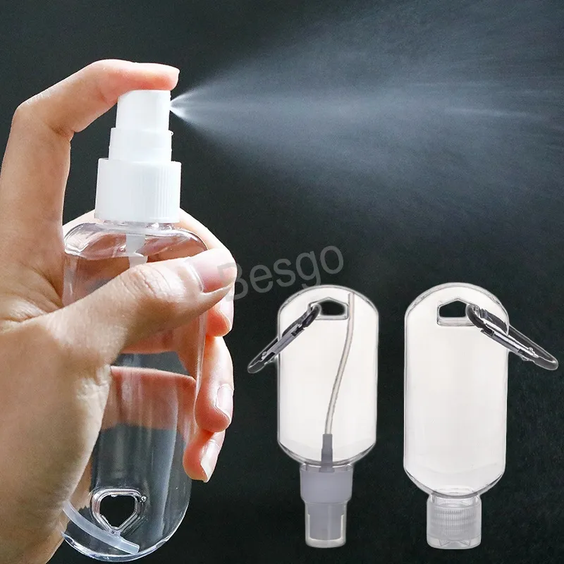 Bottiglia vuota trasparente disinfettante per le mani trasparente Bottiglia vuota riutilizzabile per alcol da 50 ml con gancio portachiavi Bottiglie disinfettanti portatili BH2719 TQQ