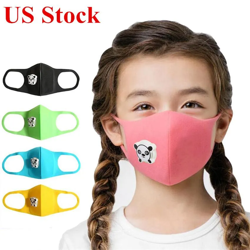 US Stock Söt Party Mouth Mask med andningsskydd Panda Form Andningsventil Anti-Damm Barn Barn Tjockad Svamp Face Mask Protective PM2.5