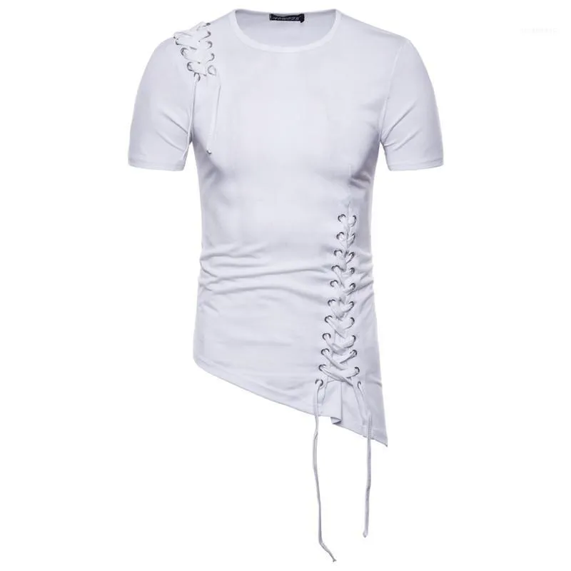 Одежда мужская весна дизайнер футболки Мода Slim Fit Нерегулярные Дизайн Мужской Tops Shoulder кос Mens Design