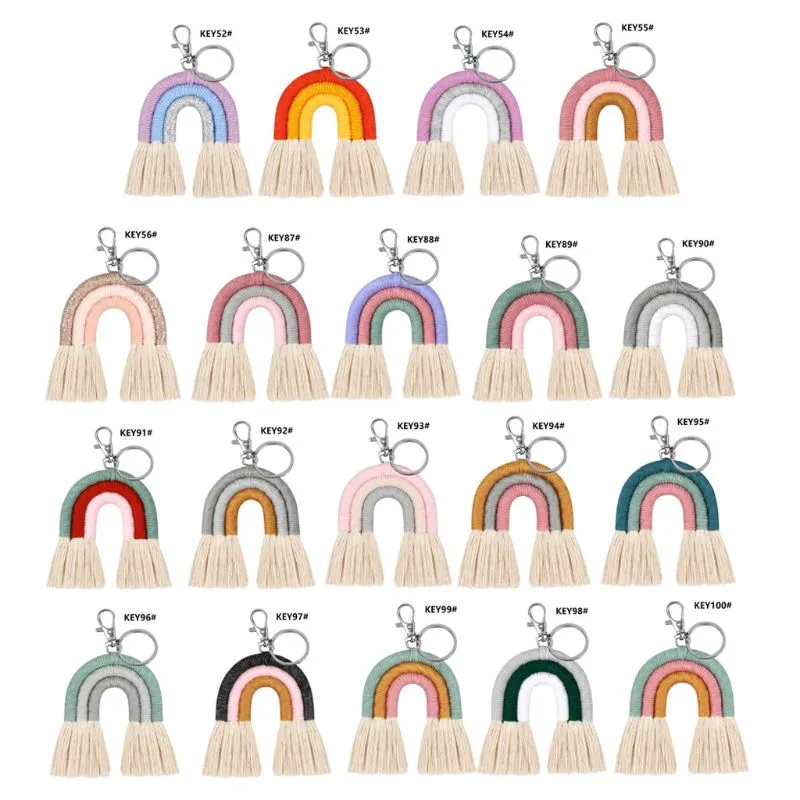 Weaving Rainbow Keychain for Women Handmade Key Holder Keyring Macrame Bag Charm Car Hanging Jewelry Decoration Accessory
