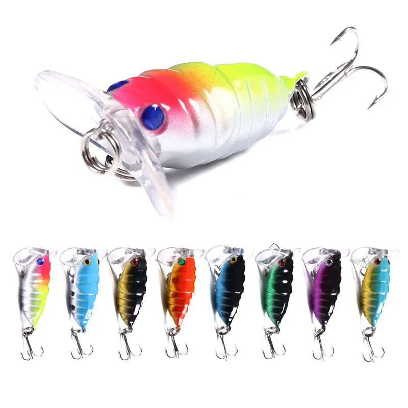 ePacket Ağustos böceği sert Balıkçılık cazibesine Böcek balıkçılık ile 100pcs crankbait Lure Bait 4CM 4.4g 8 # kanca ücretsiz nakliye mücadele