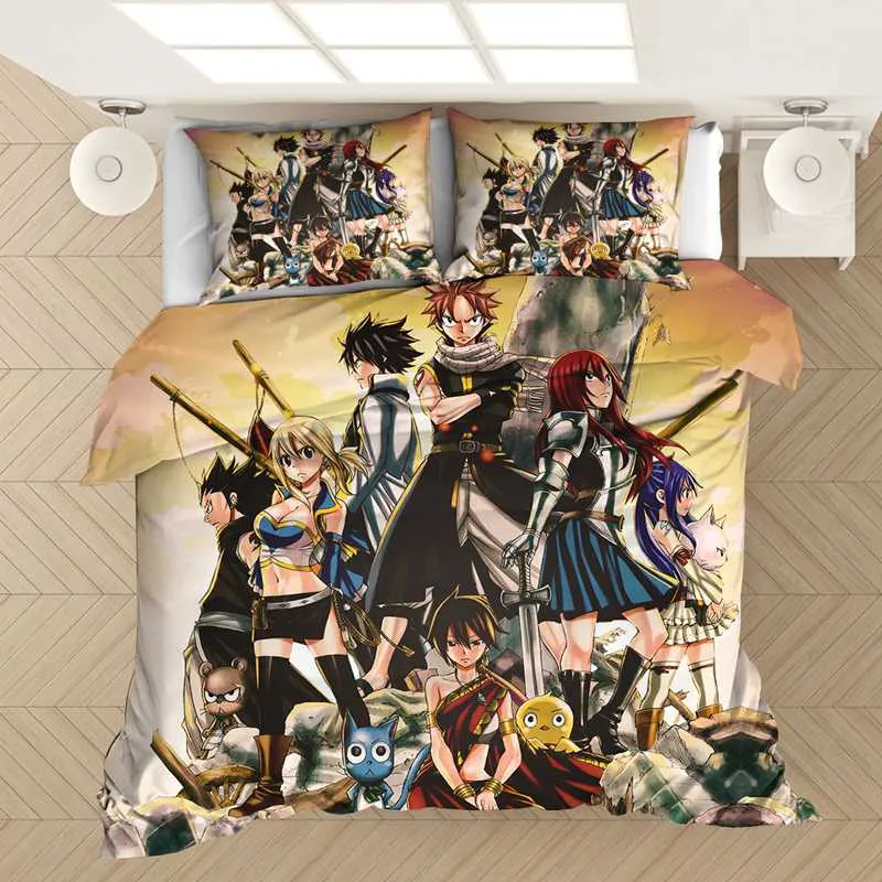 FAIRY TAIL Anime Bedding Set Duvet Covers Pillowcases Bed Set Cartoon Comforter Bedding Sets Bedclothes Bed Linen NO Sheet