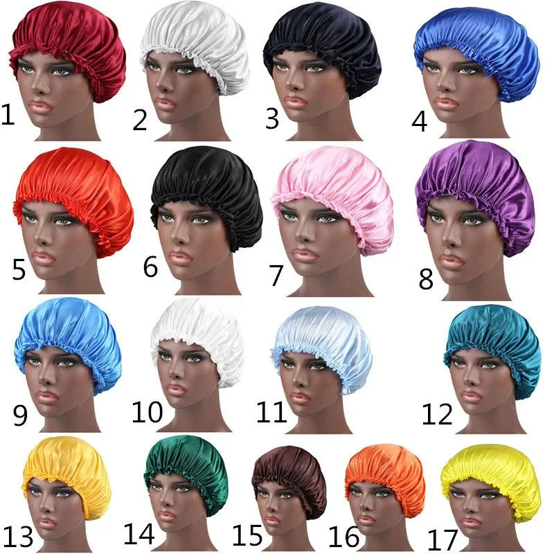 Nieuwe solide kleur Silk Satijn Night Hat Women Head Cover Sleep Caps Bonnet Hair Care Fashion Accessories VV207