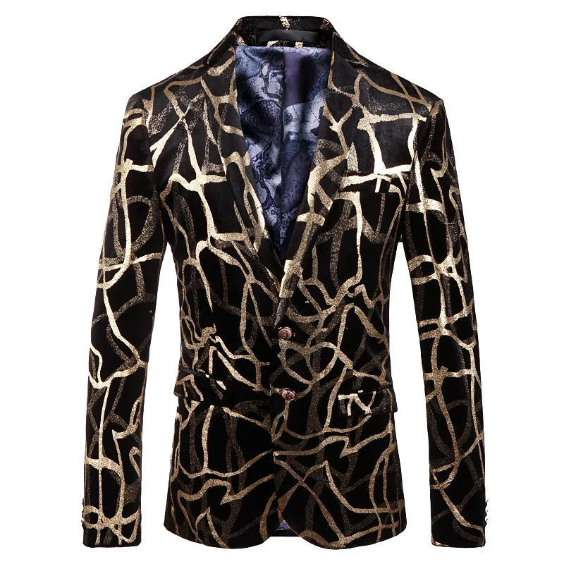 Брендовый мужской пиджак с цветочным принтом для свадебной вечеринки, красочный клетчатый пиджак золотого и черного цвета с блестками, дизайн DJ, костюм для певицы, модный наряд294h
