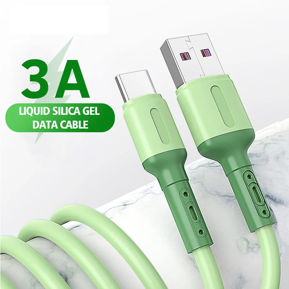 Cabo líquido de silicone macio tipo C 3A Micro USB Cabos Android Tablet Fast Charge Data móvel Cord 1m 2m