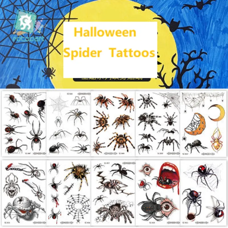 3D наклейки пауков передают временный стикер Tatoo для Хэллоуина водонепроницаемый праздник лицо макияж террористический паста терроризма
