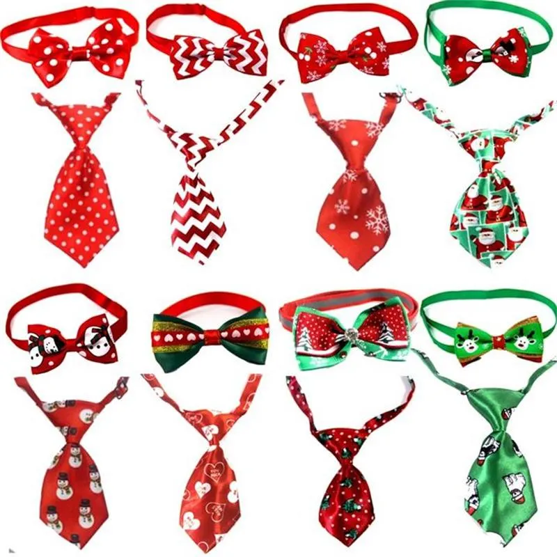 Cravates de noël pour chien de compagnie, cravates de nouvel an, réglables à la main, ensemble de cravates de Festival, accessoires pour chiens, fournitures