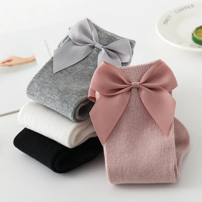 Ins – chaussettes hautes pour bébés filles, chaussettes tubulaires en coton à gros nœud pour enfants en bas âge, M2710