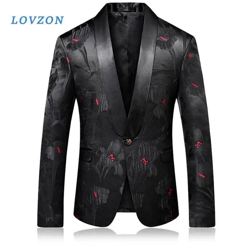 Mens Suits & Blazers LOVZON Black Red Blazer Slim Masculino Abiti ...