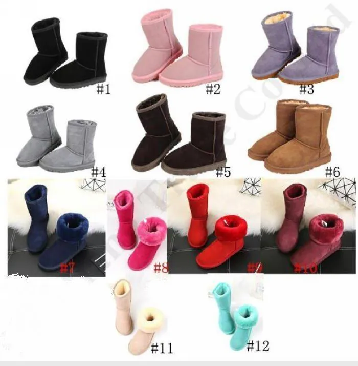 Nya barn klassiker Australien snö stövlar designer tjejer pojkar vinter furry stövlar unisex kort mitten kalv boot barn varma skor storlek 22-35 # 676