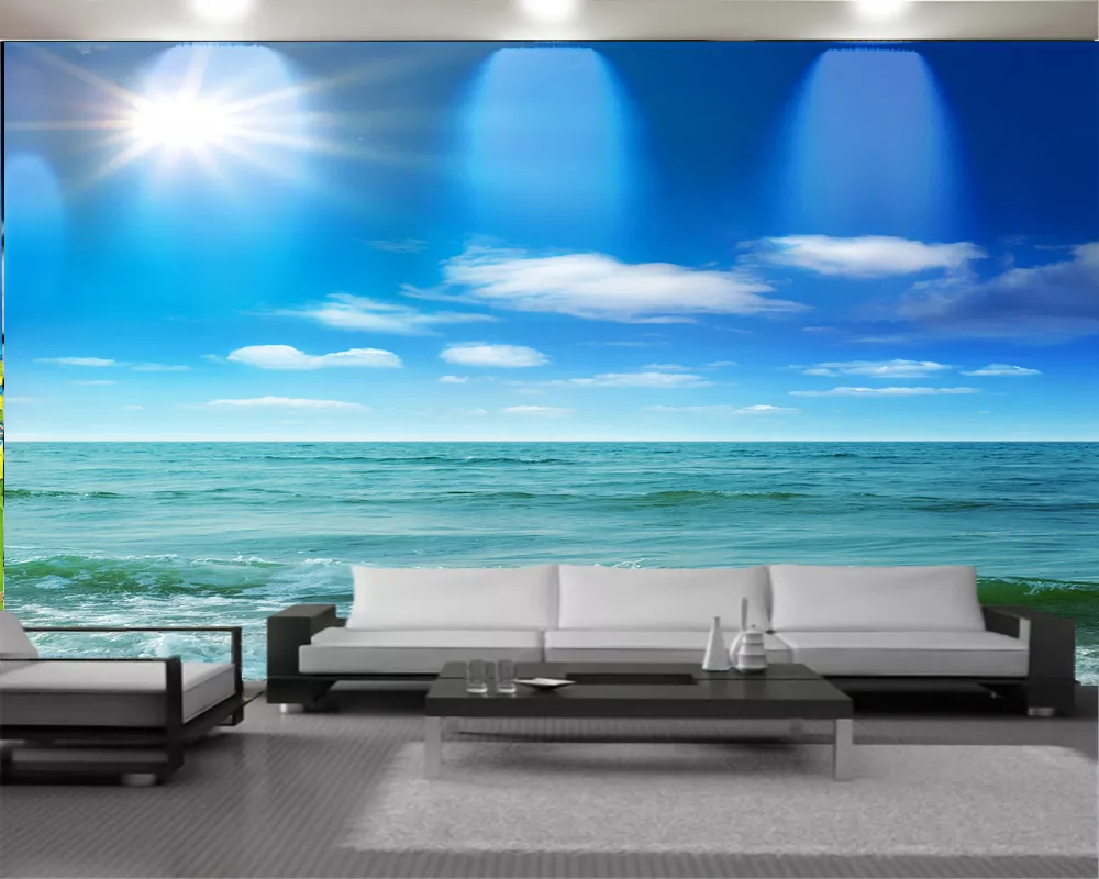 3D Paesaggio carta da parati 3D carta da parati moderna Sunny and Beautiful Seascape Seascape Home Decor Soggiorno Camera da letto Wallcovering Wallcovering Wallpaper HD