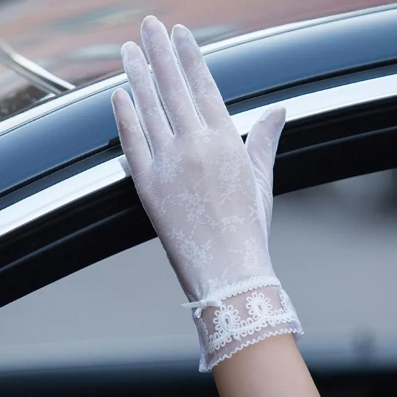 Womens Sun Protection Gloves With High Elasticity, Lace Design, Silk Thin,  Touch Screen Compatibility, Anti UV And Skid Resistance For Outdoor Driving  Five Fingers Women From Enyqb, $36.44