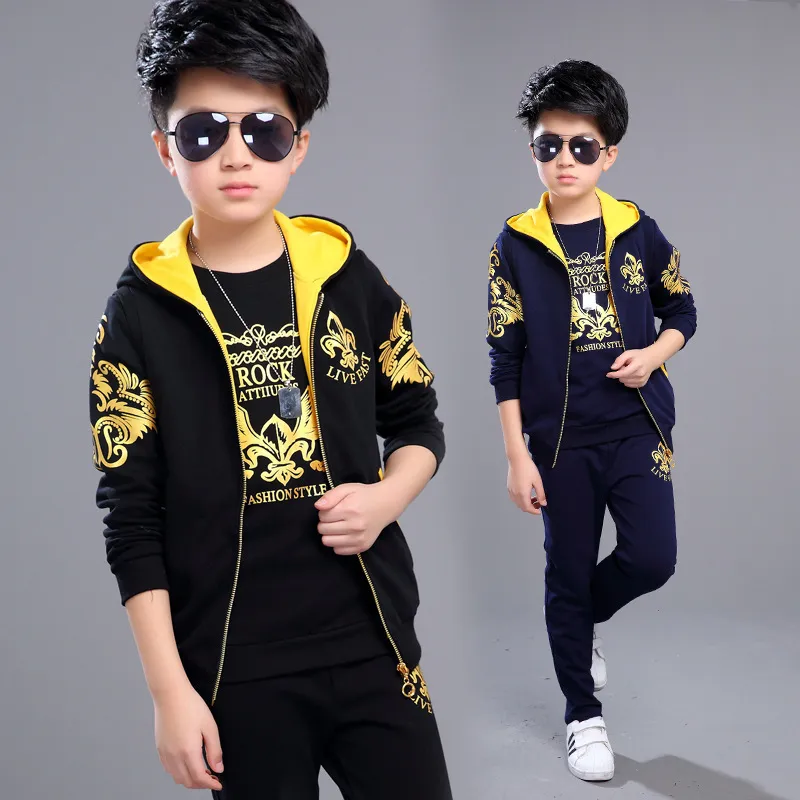 Sports Suit for Boys 3PCS/Set Children's Suit Cotton Hooded Vest + T-shirts + Pants Boys Kids Sportswear Tracksuit for Girls