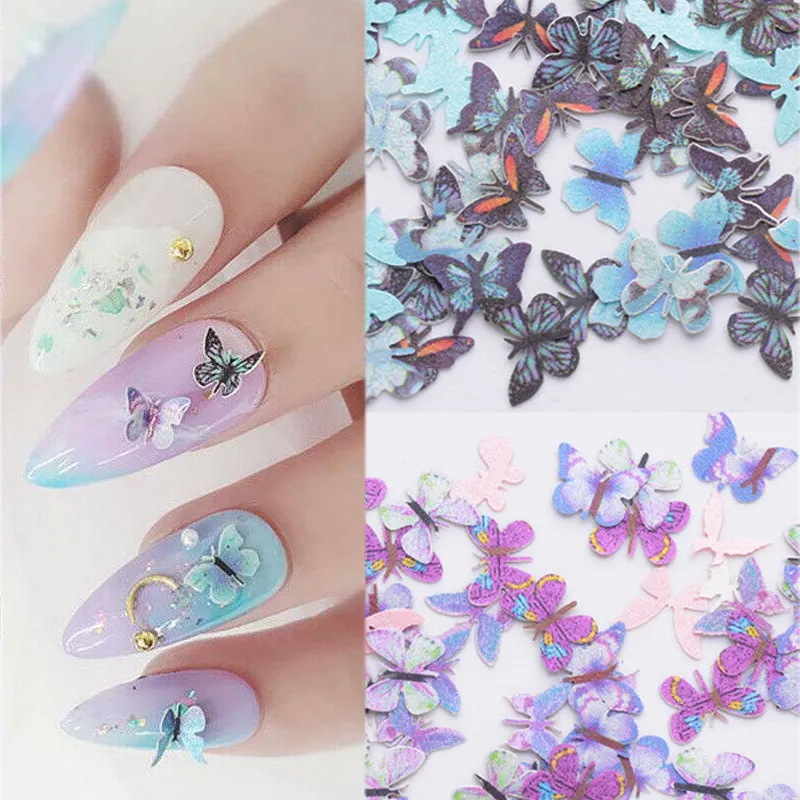 100 Pcs Butterfly Nail Art Decorations 3D DIY Sequins Flakes Emulational Design Charm Nail Slices Tips Manicure Accessories