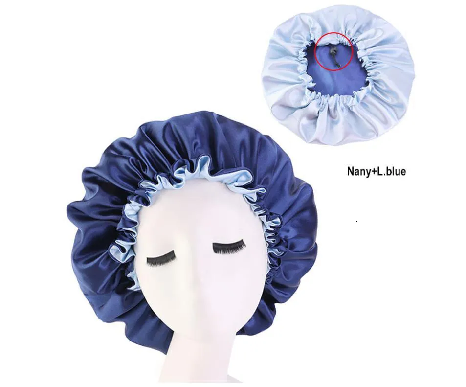 New Silk Night Cap Hat Double side wear Women Head Cover Sleep Cap Satin Bonnet for Beautiful Hair - Wake Up Perfect Daily Factory Sale
