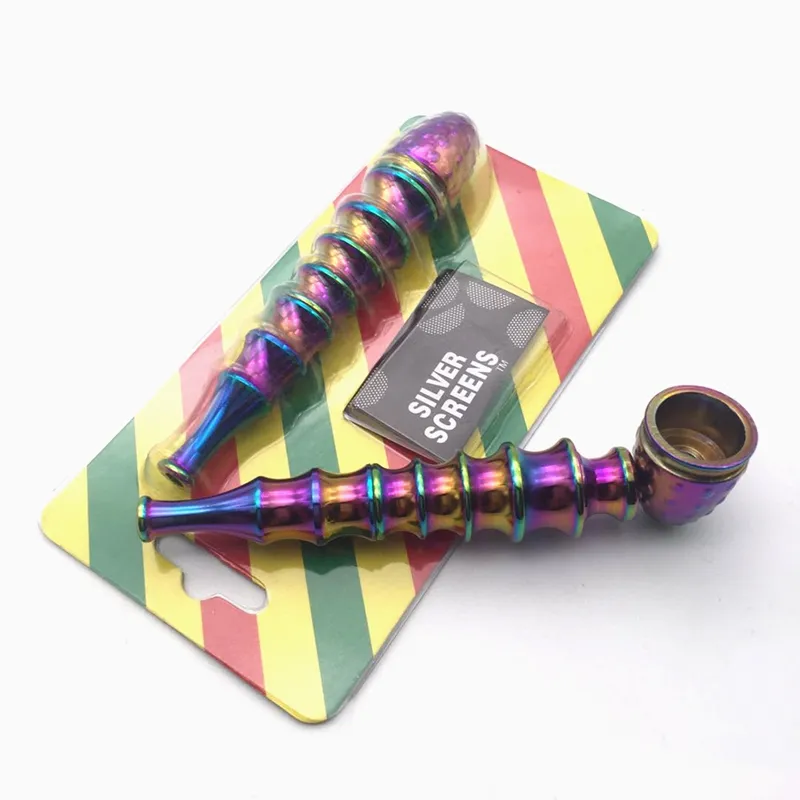 Latest Cool Colorful Rainbow Metal Dry Herb Tobacco Smoking Tube Holder Portable Pipes Silver Screen Filter Innovative Design Handpipe