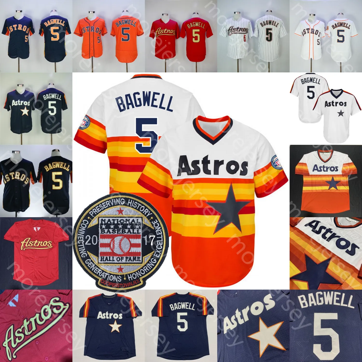 Jeff Bagwell Jersey 2017 Baseball Hall of Fame Patch Rainbow Red Orange Navy Pullover Button Hem Away All Stitched Size M-3XL