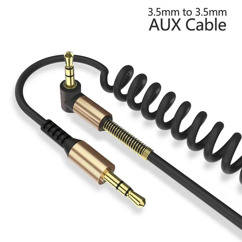 Aux-Audiokabel, 90-Grad-Winkelbuchse, 3,5-mm-Biegefeder, Stecker-Stecker-Verlängerung, einziehbar, für Smartphone-Computer