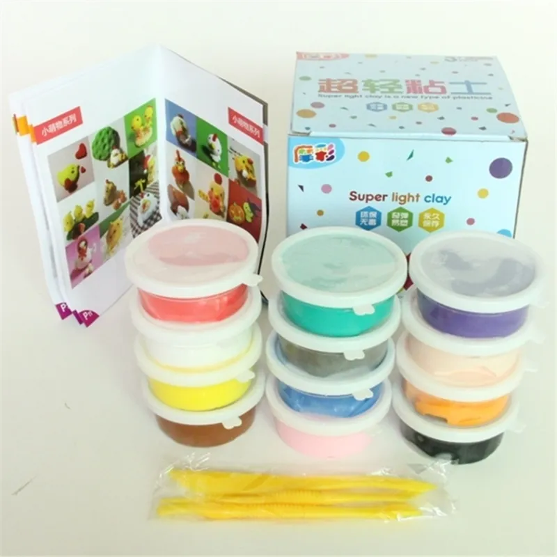 12pcs / mycket 20g 12 färger DIY Safe och Nontoxic Malleable Fimo Polymer Clay PlayDough Soft Power Toys Set med Original Box