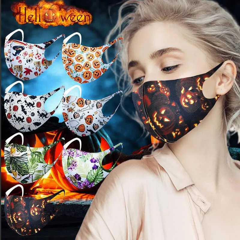 DHL Halloween Natale Stampa 3D Moda Maschera per il viso Copri bocca PM2.5 Respiratore Antibatterico Lavabile Riutilizzabile Maschere di cotone di seta di ghiaccio