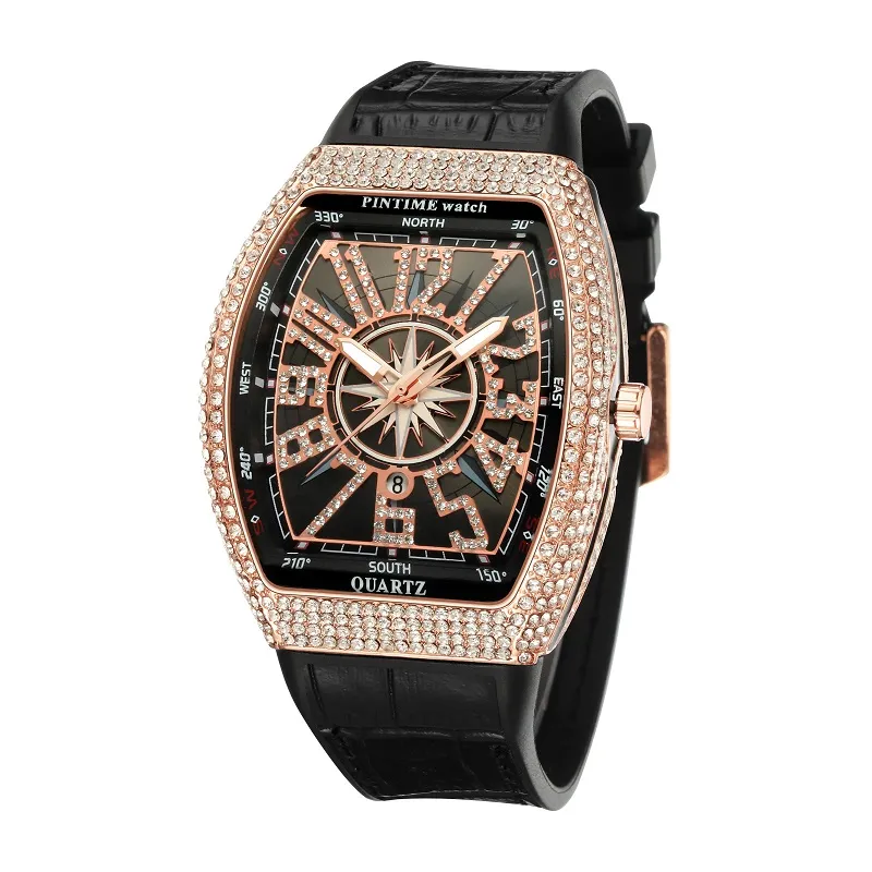 Elegant blue fashion luxury designer diamond alligator leather bracelet calendar date quartz battery watches for men women