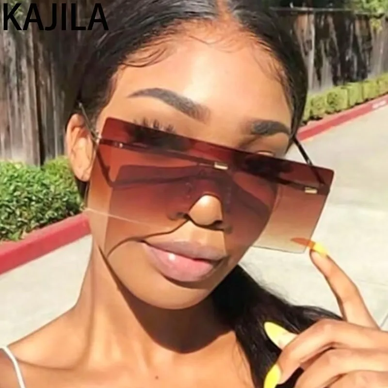 2020 mode Übergroßen Sonnenbrille Frauen Großen Rahmen Marke Designer Randlose Sonnenbrille Shades Für Frauen Vintage lunette de soleil