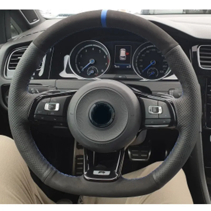 Крышка рулевого колеса с черным замшевым рулевым колесом для Volkswagen VW Golf 7 GTI Golf R MK7 VW Polo GTI Scirocco 2015 2016 автомобильные аксессуары2636