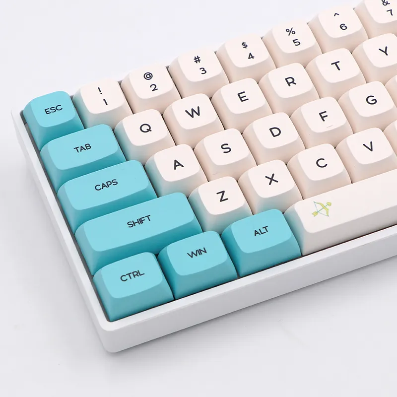 KeyPro Chunyang Cyan White Ethmal Dye SubliMation Typons PBT KeyCap för Wired USB Mechanical Keyboard 130 KeyCaps