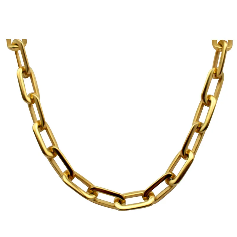 Thick Flat Rounded Rectangle Gold Color Link Chain Necklace Men